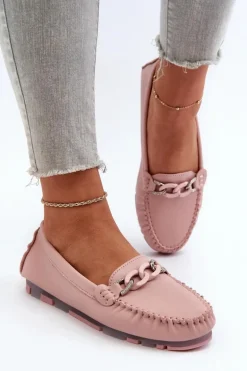 Skórzane Mokasyny Damskie Z Ozdobą Różowe S.Barski LR339
