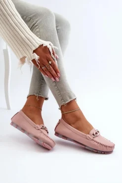 Skórzane Mokasyny Damskie Z Ozdobą Różowe S.Barski LR339