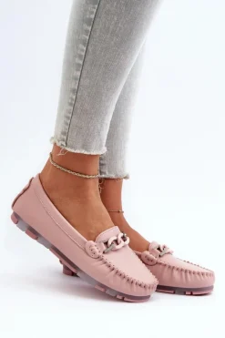 Skórzane Mokasyny Damskie Z Ozdobą Różowe S.Barski LR339