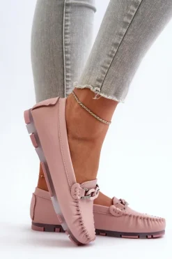 Skórzane Mokasyny Damskie Z Ozdobą Różowe S.Barski LR339