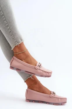 Skórzane Mokasyny Damskie Z Ozdobą Różowe S.Barski LR339