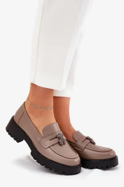Skórzane Mokasyny Damskie Z Przypinką Miś Vinceza 18109 Beżowe