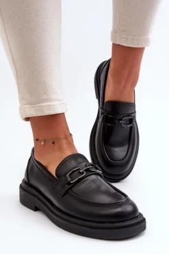 Skórzane Mokasyny Damskie Czarne Keelana