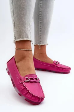 Skórzane Mokasyny Damskie Z Ozdobą Fuksja S.Barski LR339