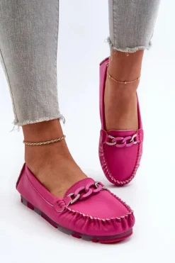 Skórzane Mokasyny Damskie Z Ozdobą Fuksja S.Barski LR339