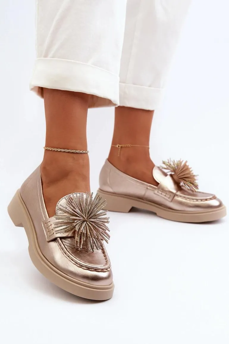 Skórzane Mokasyny Damskie CheBello 4383 Złote