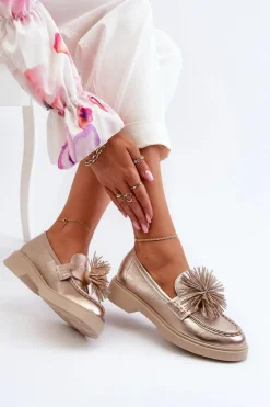 Skórzane Mokasyny Damskie CheBello 4383 Złote