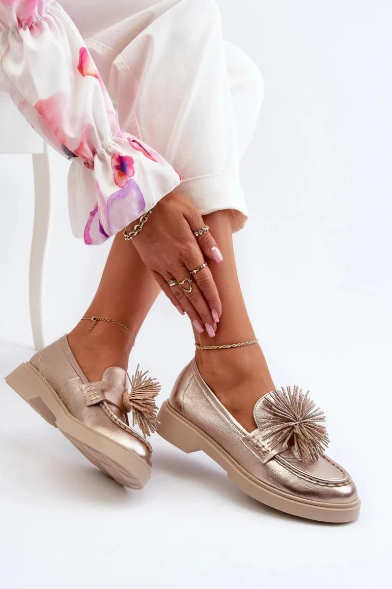 Skórzane Mokasyny Damskie CheBello 4383 Złote