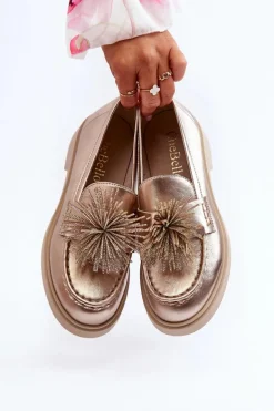 Skórzane Mokasyny Damskie CheBello 4383 Złote