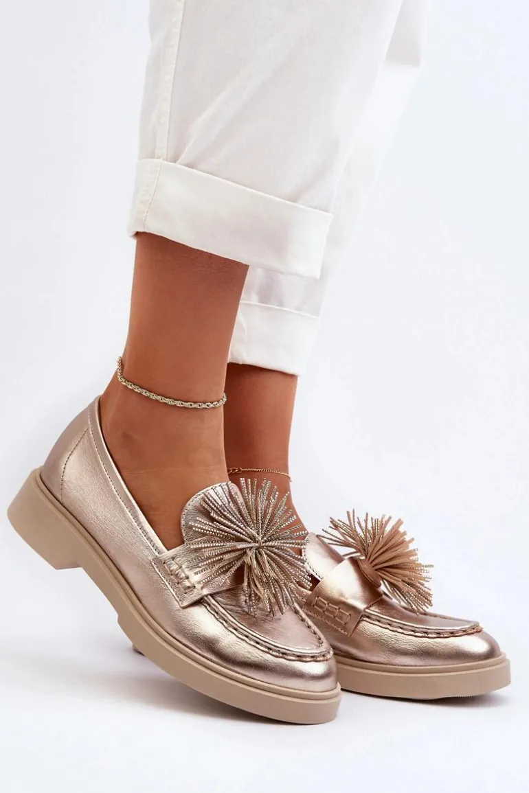 Skórzane Mokasyny Damskie CheBello 4383 Złote