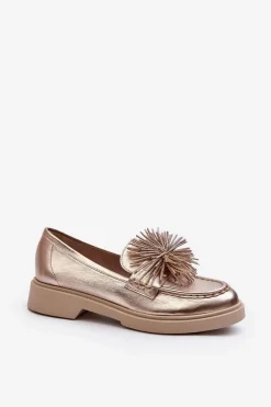 Skórzane Mokasyny Damskie CheBello 4383 Złote