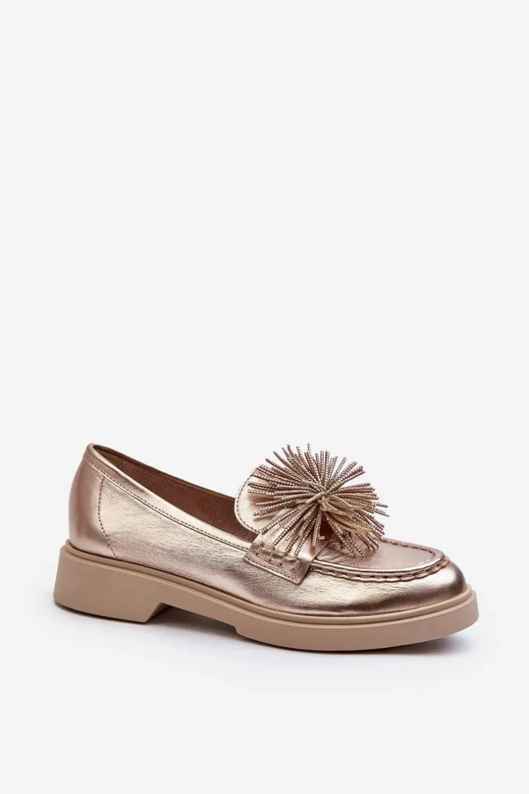 Skórzane Mokasyny Damskie CheBello 4383 Złote