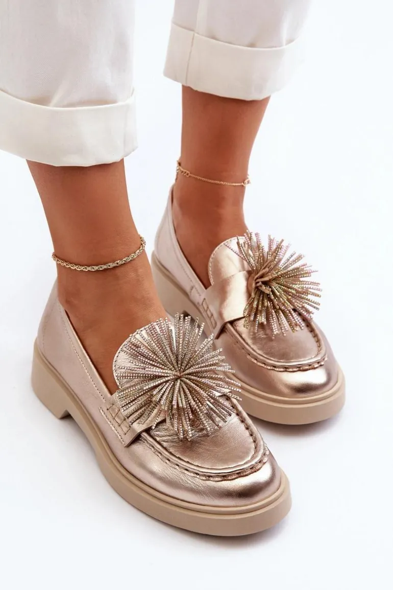 Skórzane Mokasyny Damskie CheBello 4383 Złote