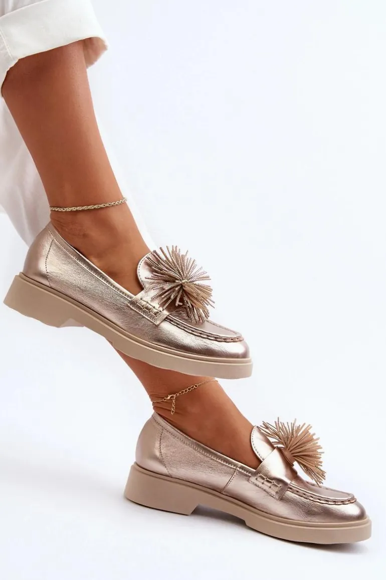 Skórzane Mokasyny Damskie CheBello 4383 Złote