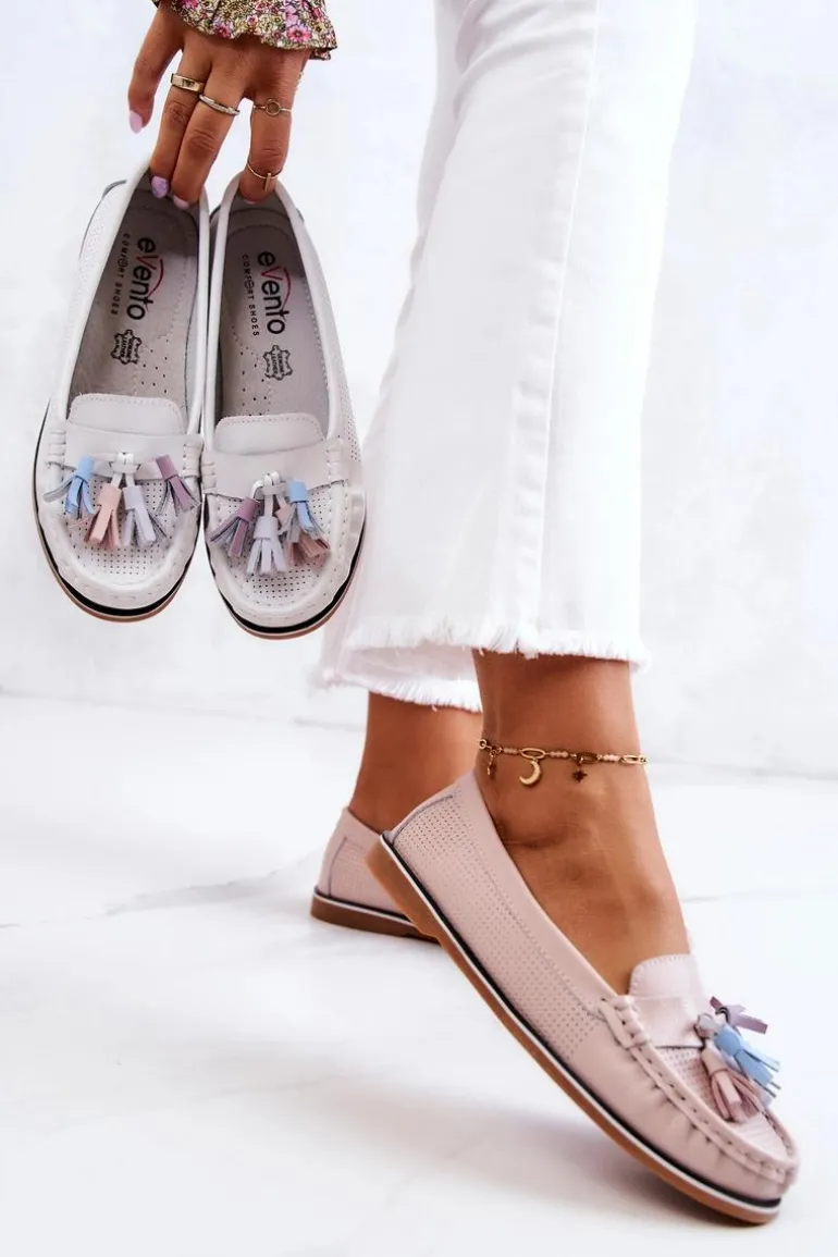 Skórzane Mokasyny Damskie Z Frędzlami Różowe Laressa