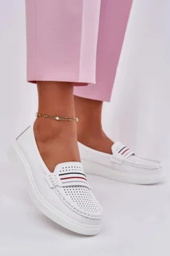 Skórzane Mokasyny Damskie Białe Dovema