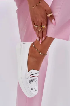 Skórzane Mokasyny Damskie Białe Dovema