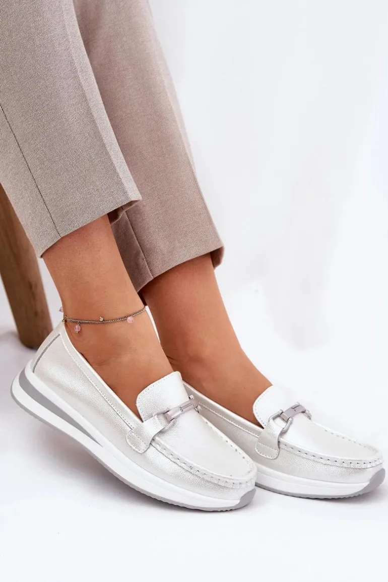 Skórzane Mokasyny Damskie S.Barski GR51-598 Perłowe