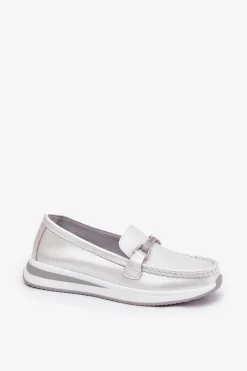 Skórzane Mokasyny Damskie S.Barski GR51-598 Perłowe