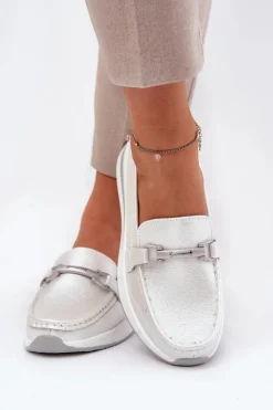 Skórzane Mokasyny Damskie S.Barski GR51-598 Perłowe