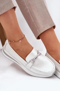 Skórzane Mokasyny Damskie S.Barski GR51-598 Perłowe