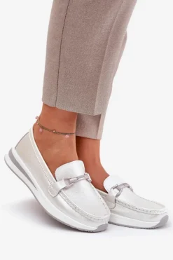 Skórzane Mokasyny Damskie S.Barski GR51-598 Perłowe