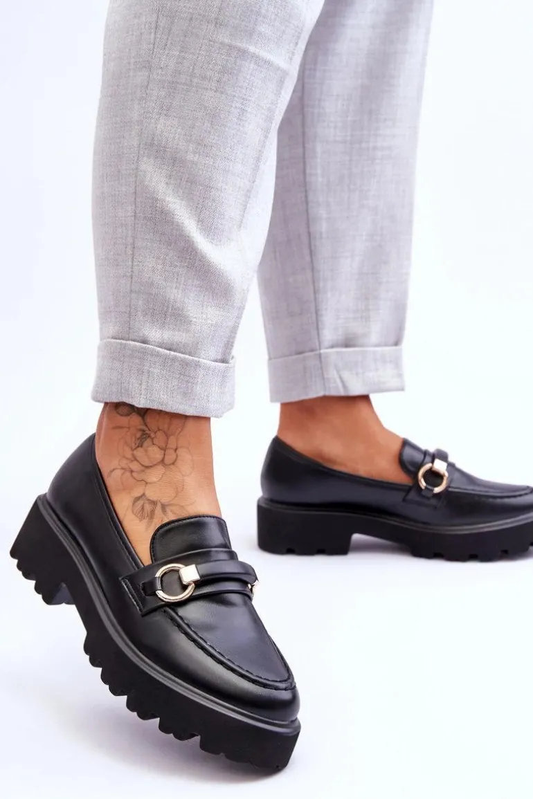 Skórzane Mokasyny Damskie Czarne Camerin