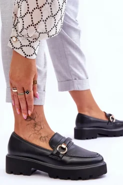 Skórzane Mokasyny Damskie Czarne Camerin