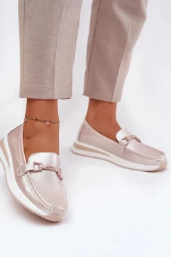 Skórzane Mokasyny Damskie S.Barski GR51-598 Perłowy Róż