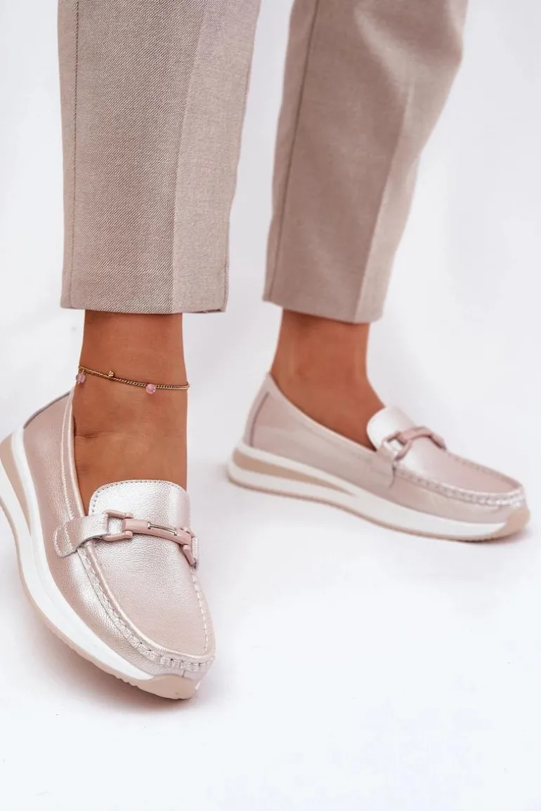 Skórzane Mokasyny Damskie S.Barski GR51-598 Perłowy Róż
