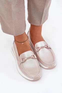 Skórzane Mokasyny Damskie S.Barski GR51-598 Perłowy Róż