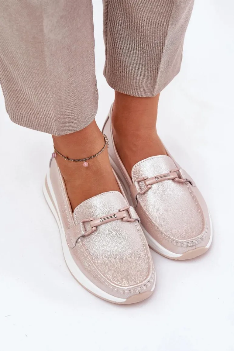 Skórzane Mokasyny Damskie S.Barski GR51-598 Perłowy Róż
