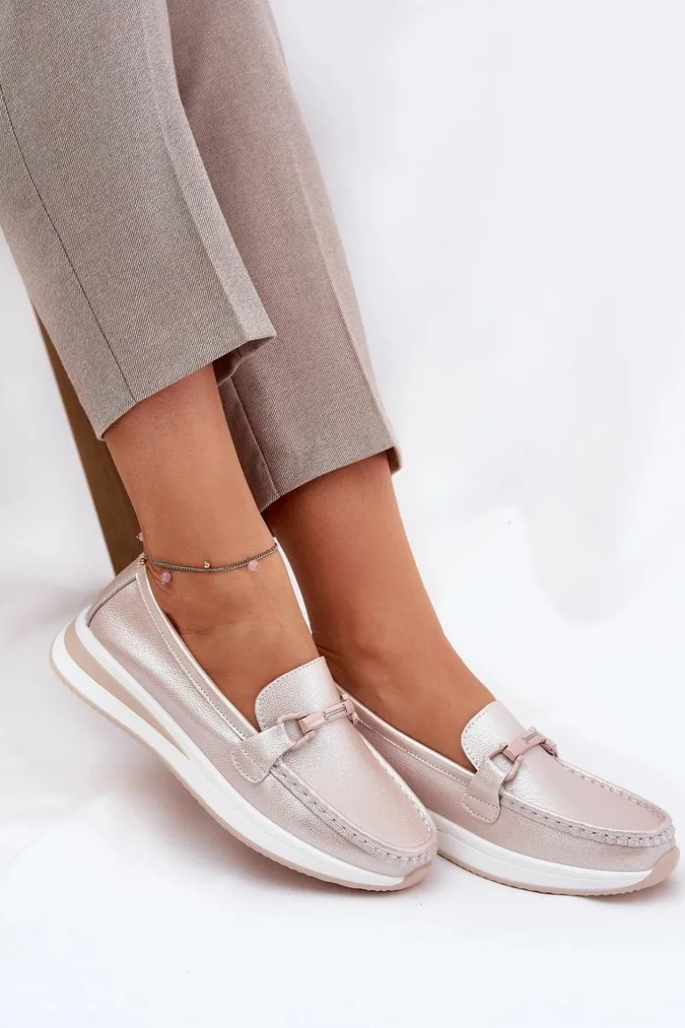 Skórzane Mokasyny Damskie S.Barski GR51-598 Perłowy Róż