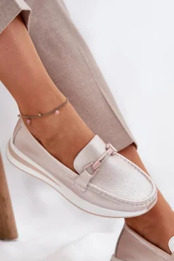 Skórzane Mokasyny Damskie S.Barski GR51-598 Perłowy Róż