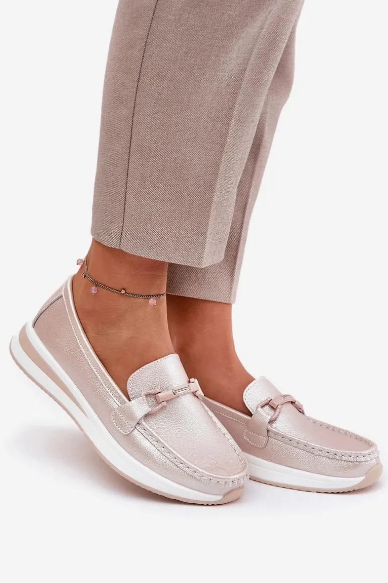 Skórzane Mokasyny Damskie S.Barski GR51-598 Perłowy Róż