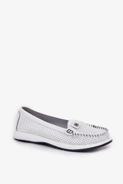 Skórzane Mokasyny Damskie S.Barski LR51-673 Białe