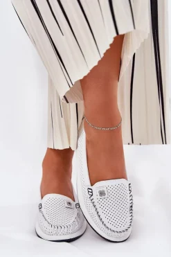 Skórzane Mokasyny Damskie S.Barski LR51-673 Białe