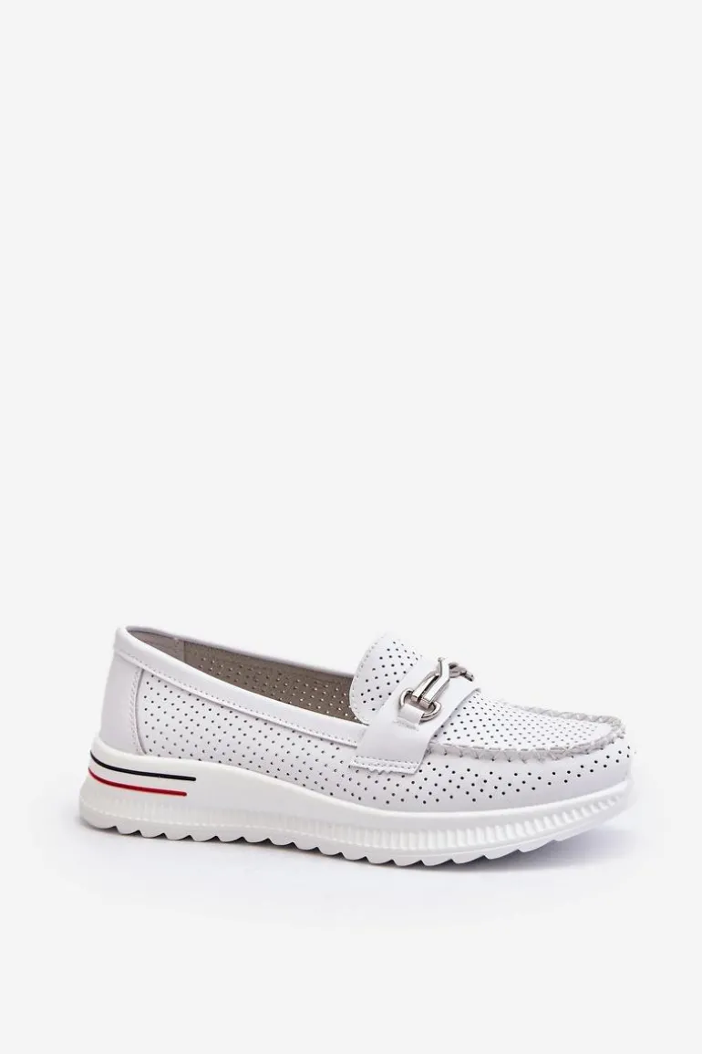 Skórzane Mokasyny Damskie Białe Veridinna