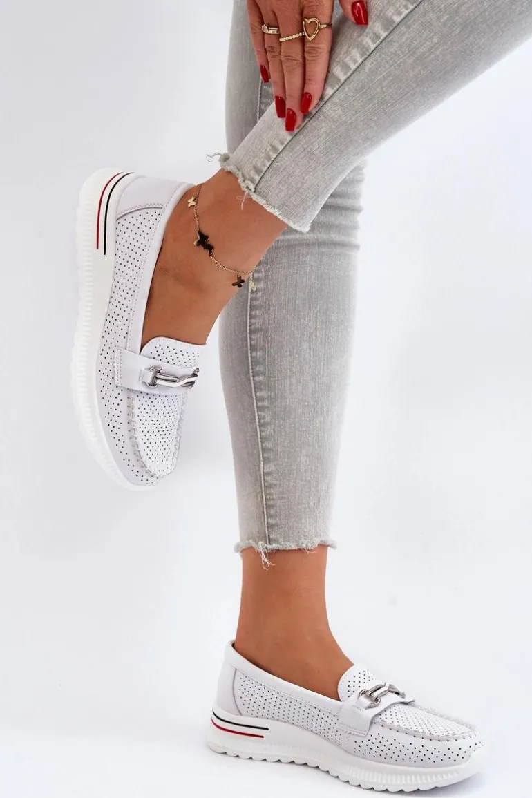 Skórzane Mokasyny Damskie Białe Veridinna