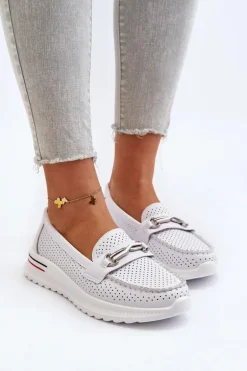 Skórzane Mokasyny Damskie Białe Veridinna
