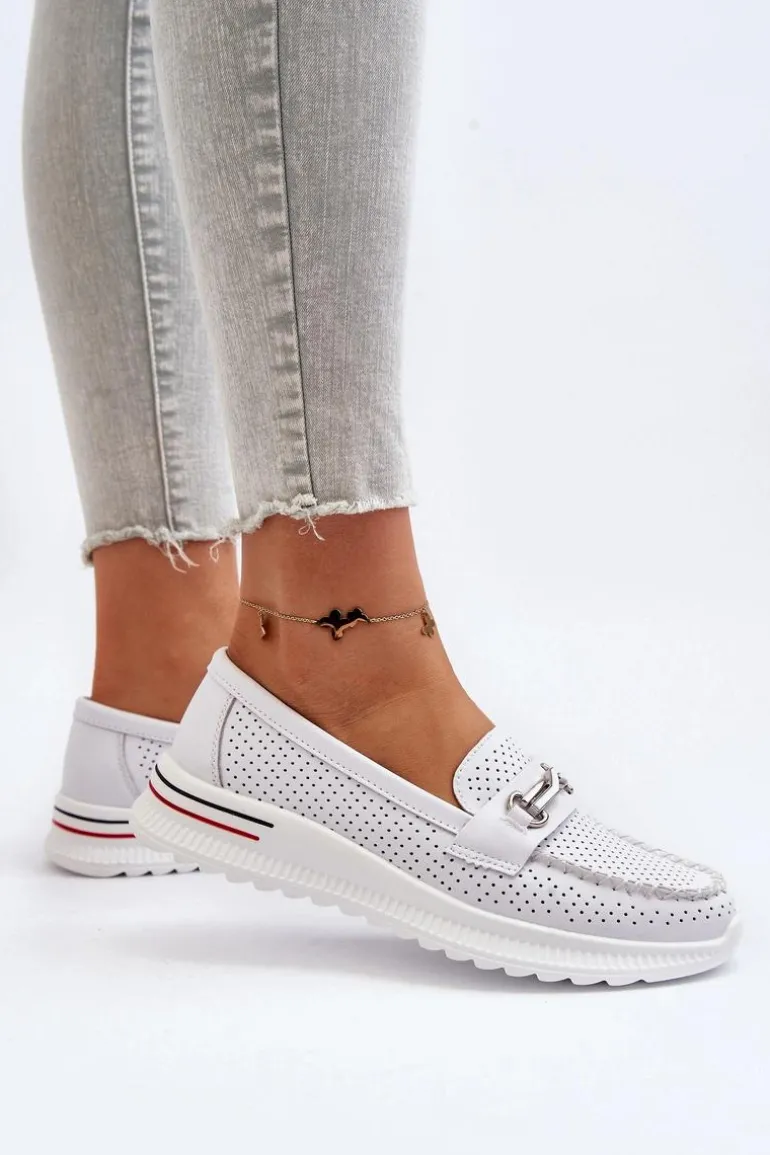 Skórzane Mokasyny Damskie Białe Veridinna