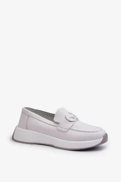 Skórzane Mokasyny Damskie Na Platformie Jasnoszare S.Barski LR490