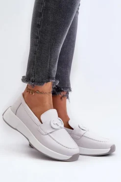 Skórzane Mokasyny Damskie Na Platformie Jasnoszare S.Barski LR490