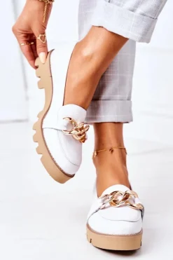 Skórzane Mokasyny Lewski Shoes 3040 Białe