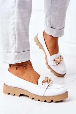 Skórzane Mokasyny Lewski Shoes 3040 Białe