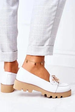 Skórzane Mokasyny Lewski Shoes 3040 Białe