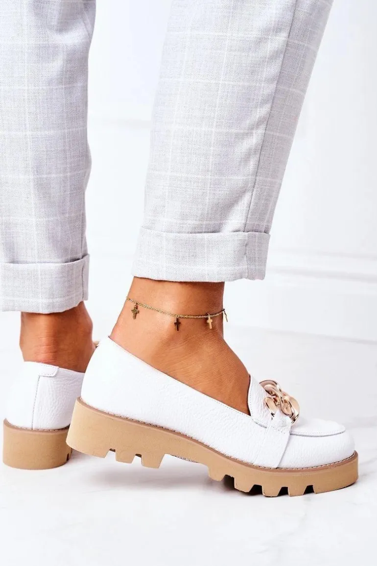 Skórzane Mokasyny Lewski Shoes 3040 Białe