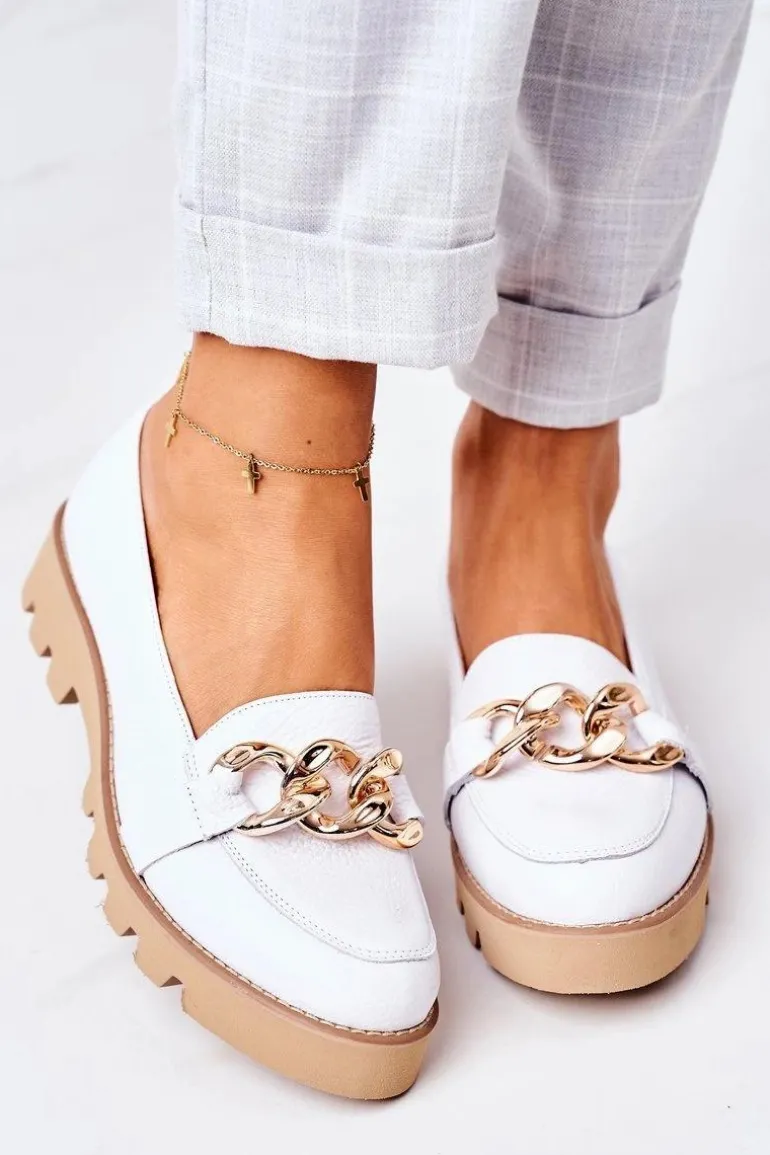 Skórzane Mokasyny Lewski Shoes 3040 Białe