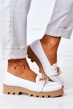 Skórzane Mokasyny Lewski Shoes 3040 Białe