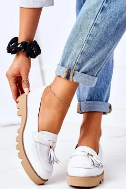 Skórzane Mokasyny Lewski Shoes 3053 Białe